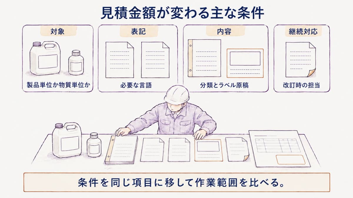 見積条件の差が費用に影響する関係図