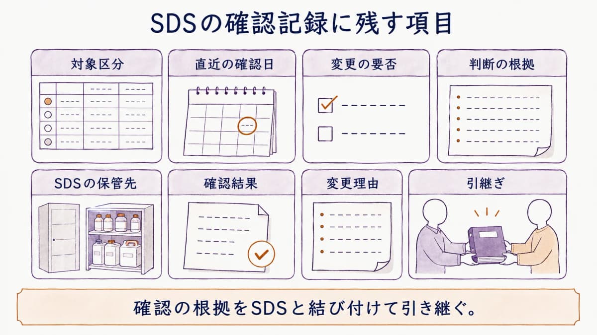 SDSの確認記録に残す項目を示す図