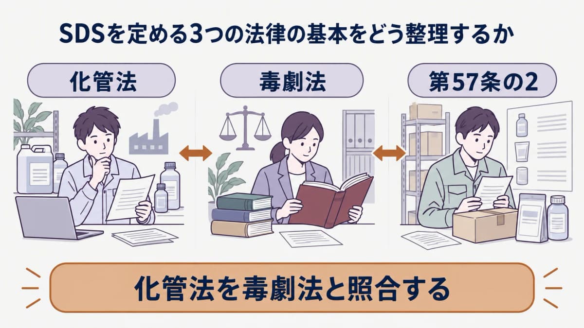 SDSに関係する3つの法律を分ける表