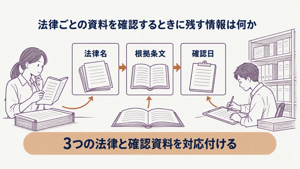 3つの法律と確認資料を対応付ける